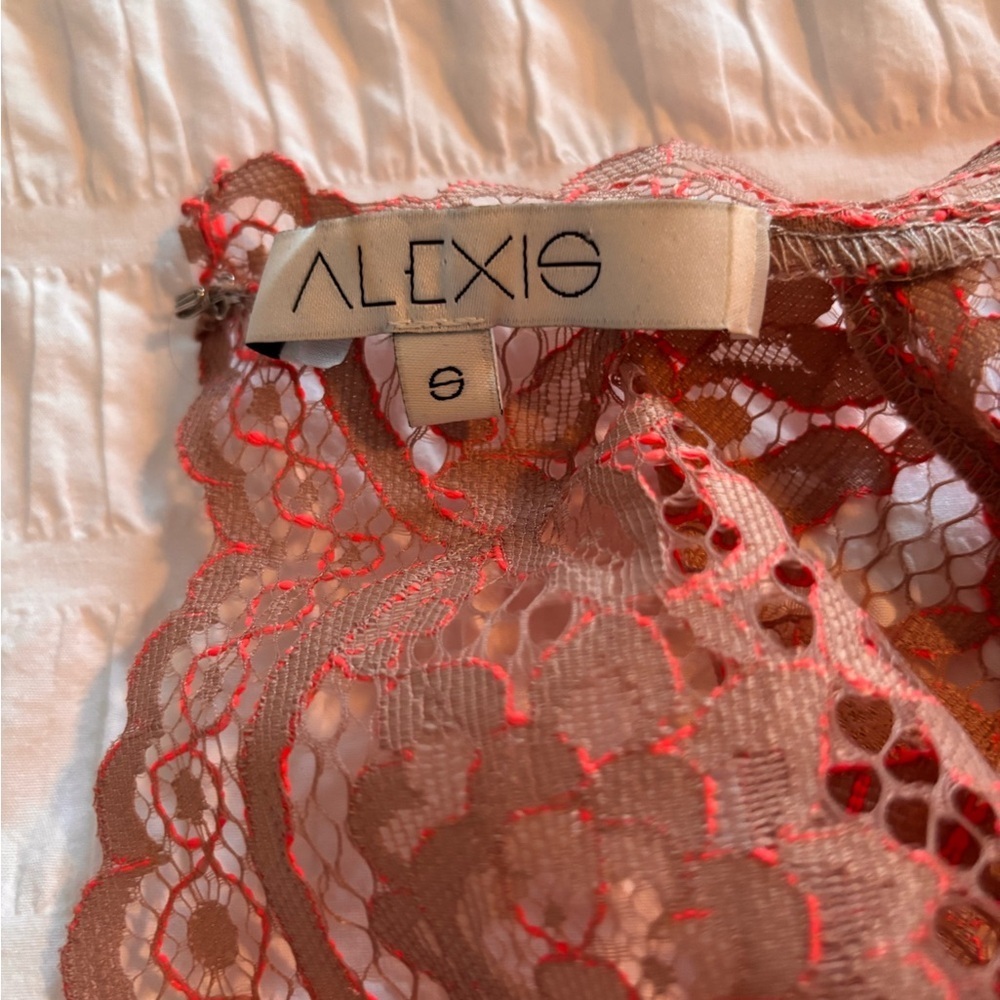 Alexis Floral Lace Blouse - tan and fushia - Picture 4 of 7